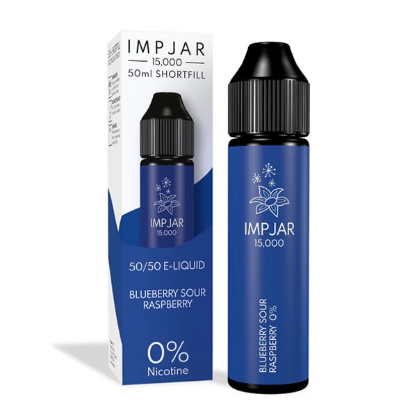 Imp Jar 50ml E-Liquid blueberry sour raspberry 50ml shortfill bottle with box on white background - UK vape sales