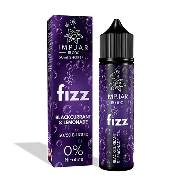 Imp Jar Fizz E-Liquid blackcurrant & lemonade 50ml shortfill bottle with box on white background - UK vape sales