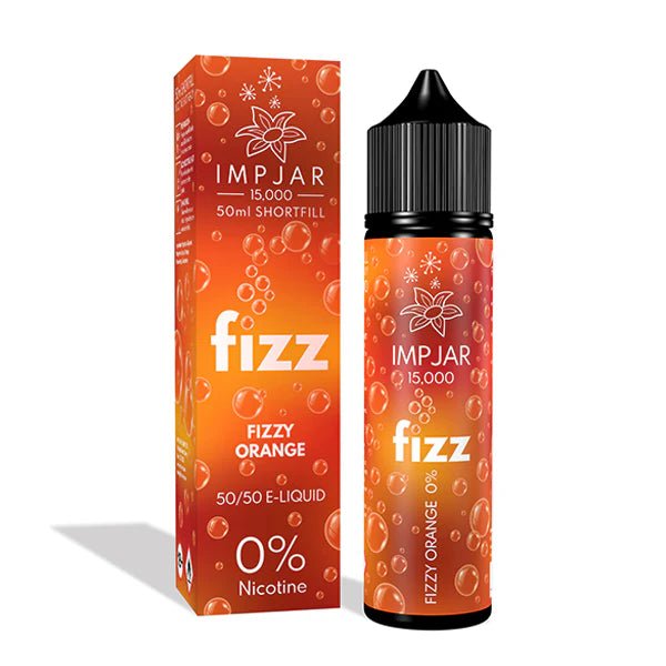 Imp Jar Fizz E-Liquid Fizzy orange 50ml shortfill bottle with box on white background - UK vape sales