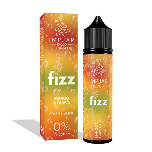 Imp Jar Fizz E-Liquid mango & guava 50ml shortfill bottle with box on white background - UK vape sales