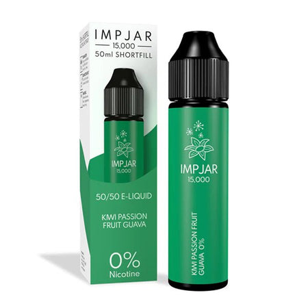 Imp Jar 50ml E-Liquid kiwi passion fruit guava 50ml shortfill bottle with box on white background - UK vape sales