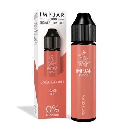 Imp Jar 50ml E-Liquid peach ice 50ml shortfill bottle with box on white background - UK vape sales