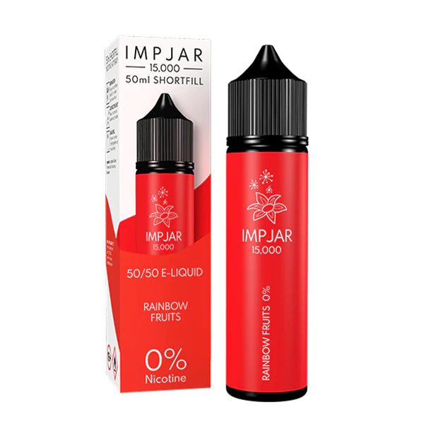 Imp Jar 50ml E-Liquid rainbow fruits 50ml shortfill bottle with box on white background - UK vape sales