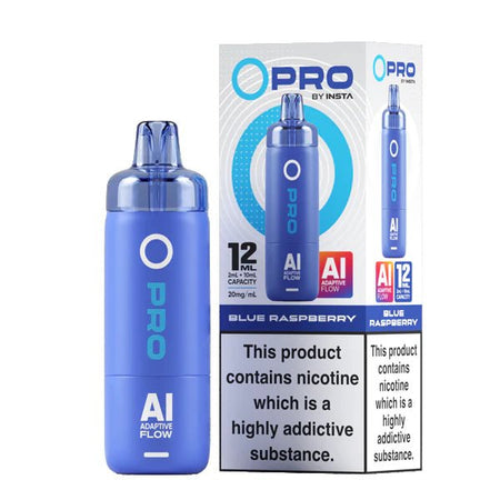 Insta O Pro Vape Kit blue raspberry device and packaging on a white background - uk vape sales