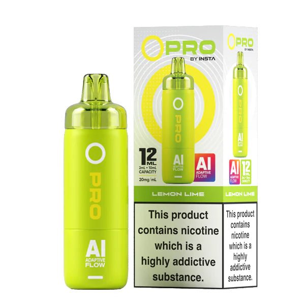 Insta O Pro Vape Kit lemon lime device and packaging on a white background - uk vape sales