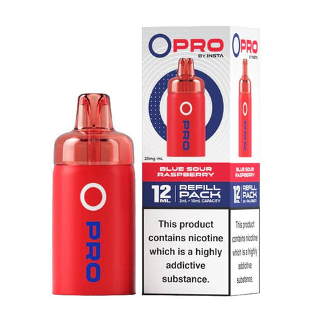Insta O Pro Refill Pods blue sour raspberry prefilled pod with packaging on a white background - uk vape sales