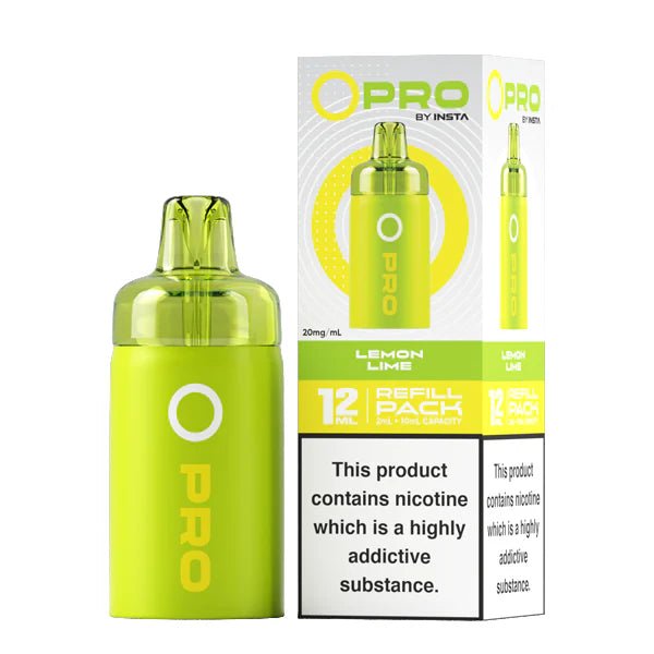 Insta O Pro Refill Pods lemon lime prefilled pod with packaging on a white background - uk vape sales