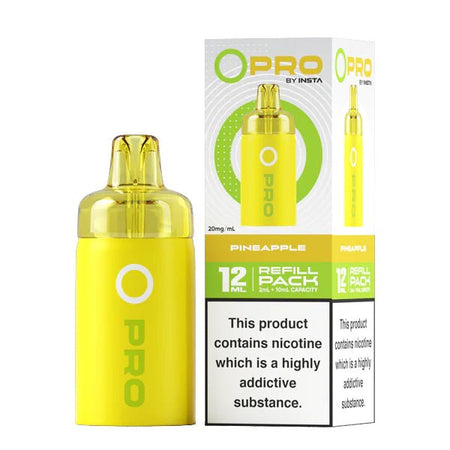 Insta O Pro Refill Pods pineapple prefilled pod with packaging on a white background - uk vape sales