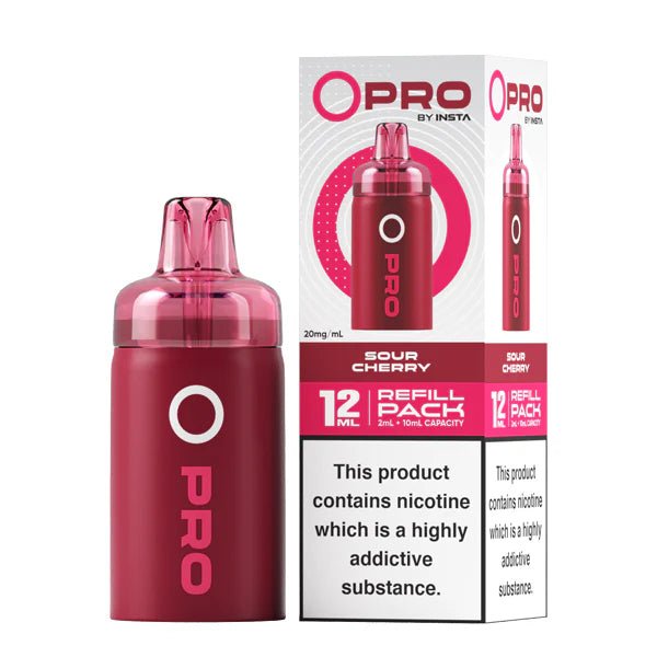 Insta O Pro Refill Pods sour cherry prefilled pod with packaging on a white background - uk vape sales