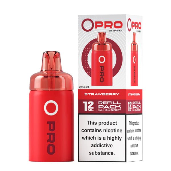 Insta O Pro Refill Pods strawberry prefilled pod with packaging on a white background - uk vape sales