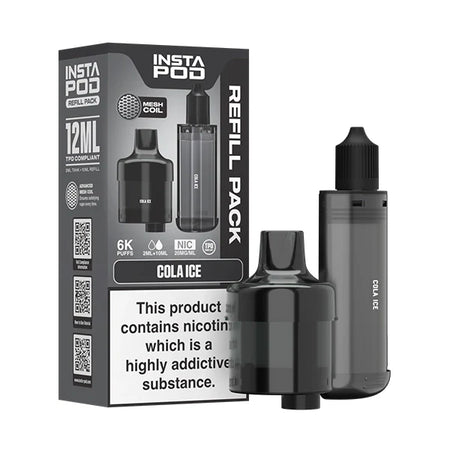 Insta Pod Refill Pods cola ice refill pack with black prefilled vape pods on a white background - uk vape sales