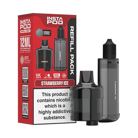 Insta Pod Refill Pods strawberry ice refill pack with black prefilled vape pods on a white background - uk vape sales