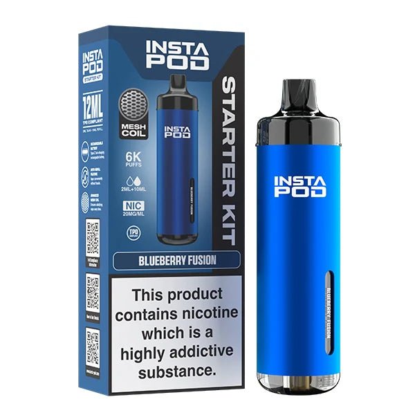 Insta Pod vape kit blueberry fusion device with packaging on a white background - uk vape sales