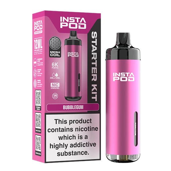 Insta Pod vape kit bubblegum device with packaging on a white background - uk vape sales