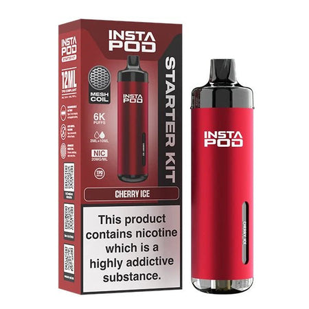 Insta Pod vape kit cherry ice device with packaging on a white background - uk vape sales