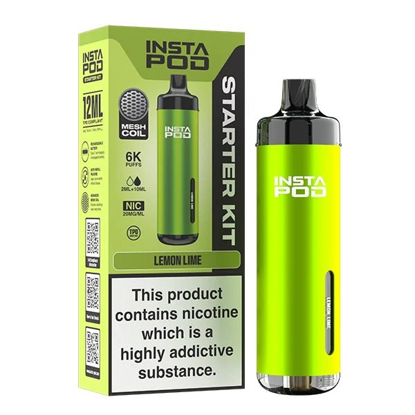Insta Pod vape kit lemon lime device with packaging on a white background - uk vape sales