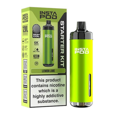 Insta Pod vape kit lemon lime device with packaging on a white background - uk vape sales