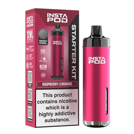 Insta Pod vape kit raspberry lemonade device with packaging on a white background - uk vape sales