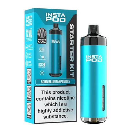 Insta Pod vape kit sour blue raspberry device with packaging on a white background - uk vape sales