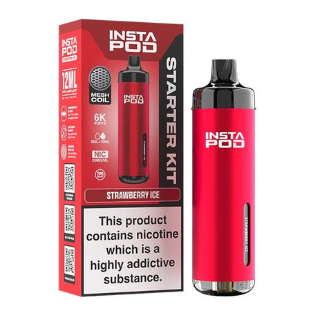 Insta Pod vape kit strawberry ice device with packaging on a white background - uk vape sales