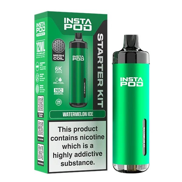 Insta Pod vape kit watermelon ice device with packaging on a white background - uk vape sales