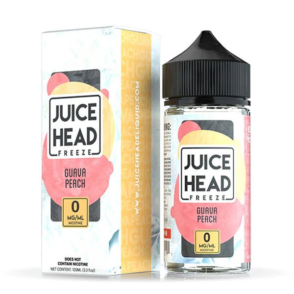 Juice Head Freeze E-Liquid guava peach 100ml shortfill bottle with packaging on a white background - UK vape sales