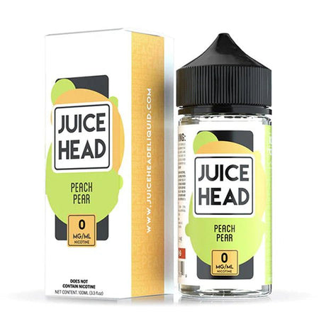 Juice Head E-Liquid peach pear 100ml shortfill bottle with packaging on a white background - UK vape sales