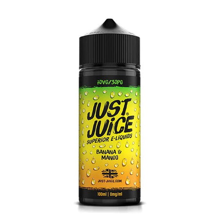 Just Juice Iconic E-Liquid banana & mango 100ml shortfill bottle on a white background - UK vape sales