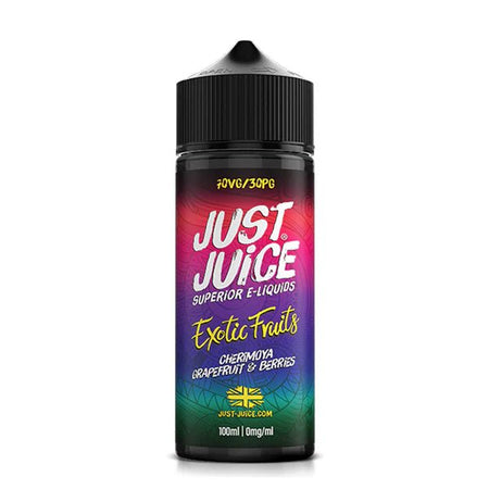 Just Juice Exotic Fruits E-Liquid cherimoya grapefruit & berries 100ml shortfill bottle on a white background UK vape sales