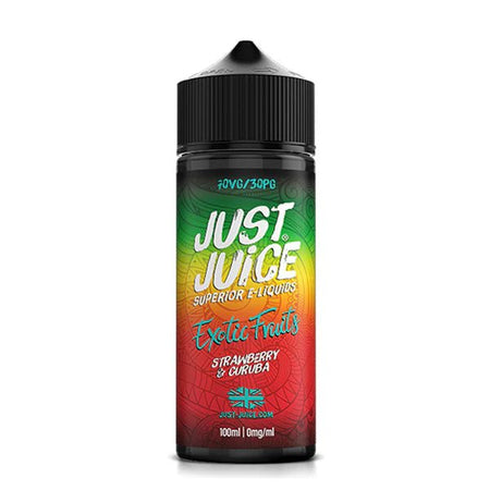 Just Juice Exotic Fruits E-Liquid strawberry & curuba 100ml shortfill bottle on a white background - UK vape sales