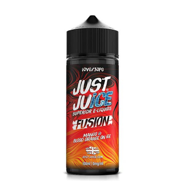 Just Juice Fusion E-Liquid mango & blood orange on ice 100ml e-liquid bottle on a white background - uk vape sales