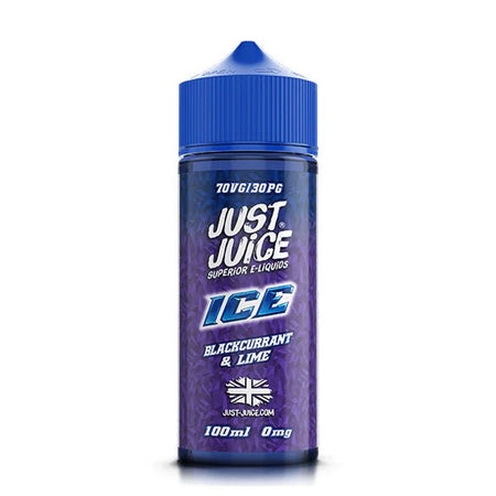 Just Juice Ice E-Liquid blackcurrant & lime 100ml shortfill bottle on a white background - UK vape sales