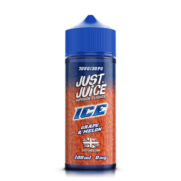 Just Juice Ice E-Liquid grape & melon 100ml shortfill bottle on a white background - UK vape sales