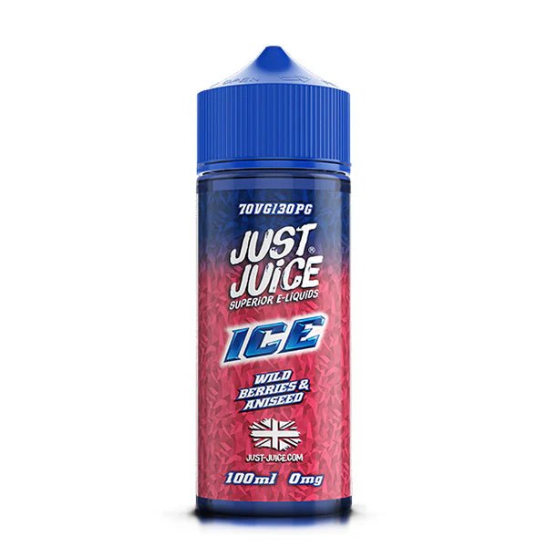 Just Juice Ice E-Liquid wild berries & aniseed 100ml shortfill bottle on a white background - UK vape sales