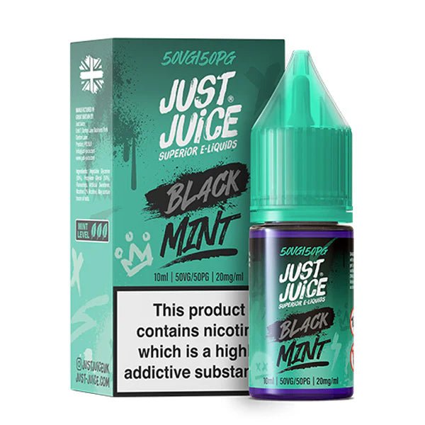 Just Juice Mint Nic Salts black mint 10ml nic salt bottle with packaging on white background - uk vape sales