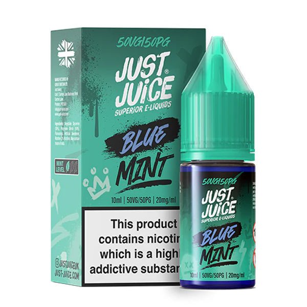 Just Juice Mint Nic Salts blue mint 10ml nic salt bottle with packaging on white background - uk vape sales