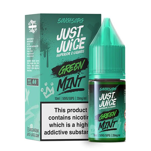 Just Juice Mint Nic Salts green mint 10ml nic salt bottle with packaging on white background - uk vape sales