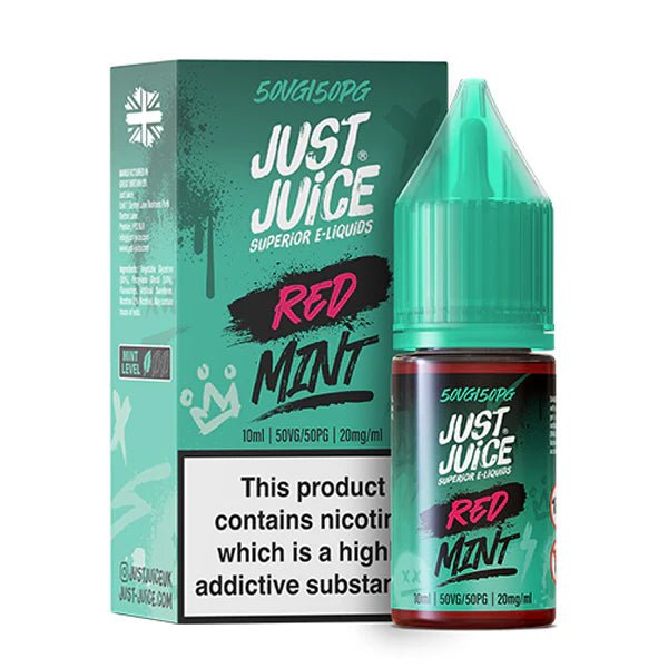 Just Juice Mint Nic Salts red mint 10ml nic salt bottle with packaging on white background - uk vape sales