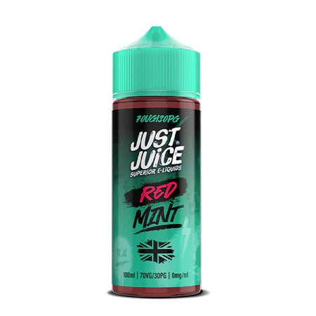Just Juice Mint E-Liquid red mint 100ml shortfill bottle on a white background - UK vape sales