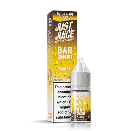 Just Juice bar salts banana 10ml nic salt bottle with packaging on white background - uk vape sales