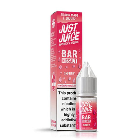 Just Juice bar salts cherry 10ml nic salt bottle with packaging on white background - uk vape sales