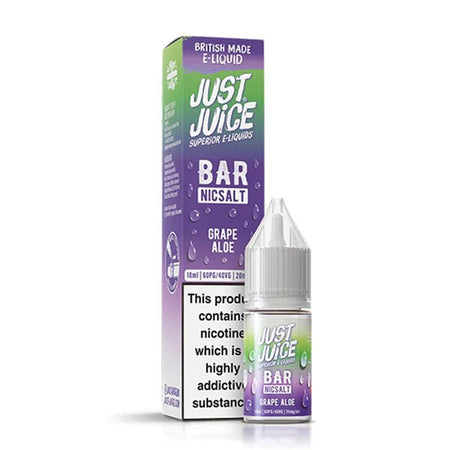 Just Juice bar salts grape aloe 10ml nic salt bottle with packaging on white background - uk vape sales
