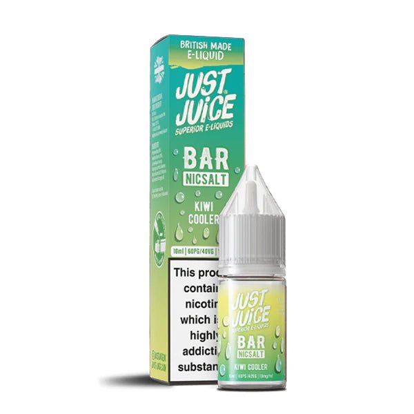 Just Juice bar salts kiwi cooler 10ml nic salt bottle with packaging on white background - uk vape sales