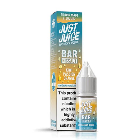 Just Juice bar salts kiwi passion orange 10ml nic salt bottle with packaging on white background - uk vape sales