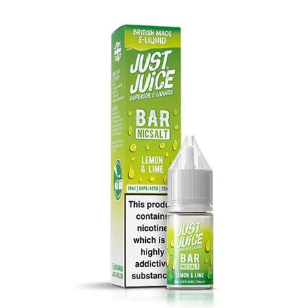 Just Juice bar salts lemon & lime 10ml nic salt bottle with packaging on white background - uk vape sales