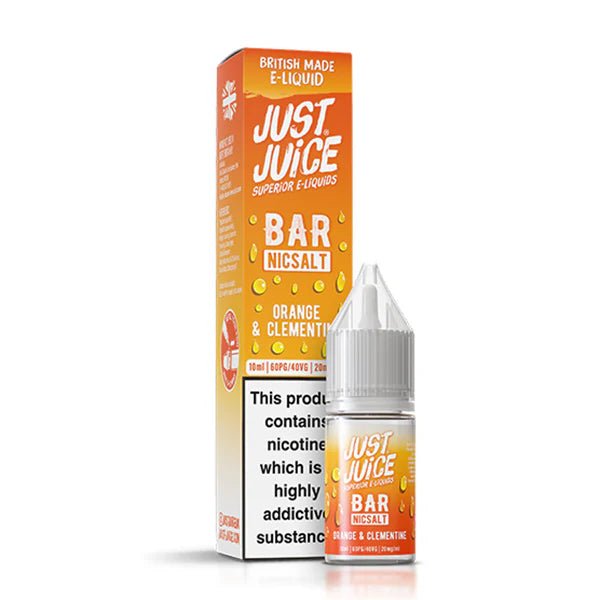 Just Juice bar salts orange & clemintine 10ml nic salt bottle with packaging on white background - uk vape sales