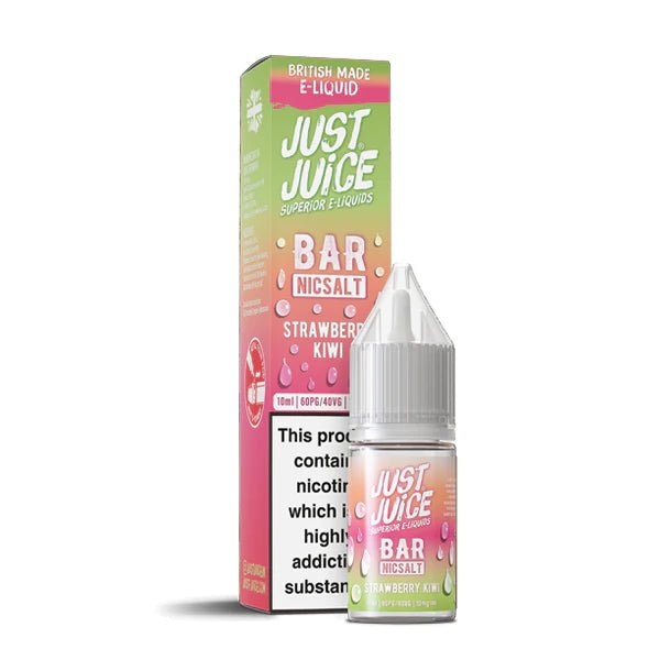 Just Juice bar salts strawberry kiwi 10ml nic salt bottle with packaging on white background - uk vape sales