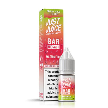 Just Juice bar salts watermelon 10ml nic salt bottle with packaging on white background - uk vape sales