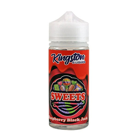 Kingston Sweets E-Liquid raspberry black jack 100ml shortfill bottle on a white background - UK vape sales
