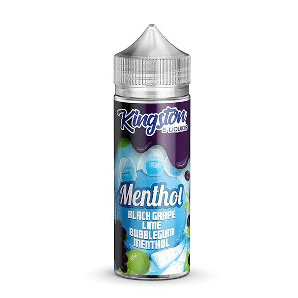 Kingston Menthol E-Liquid black grape lime bubblegum menthol 100ml shortfill bottle on a white background - uk vape sales